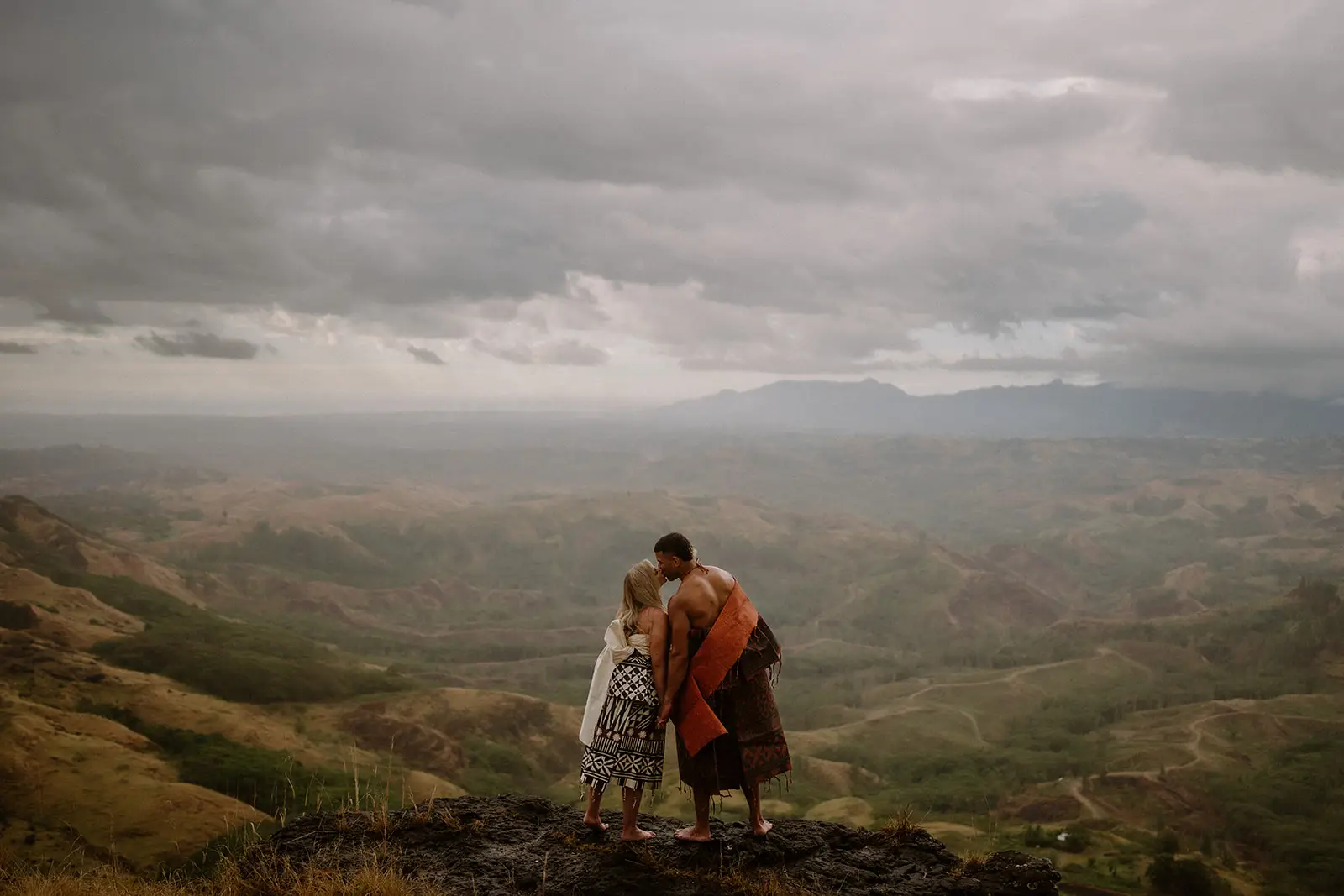 Brittany and Viliame together on a ridge above the highland valleys, Fiji