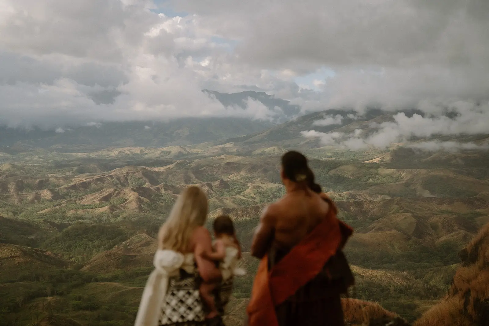 Brittany, Viliame and their children looking out over the Fijian highlands