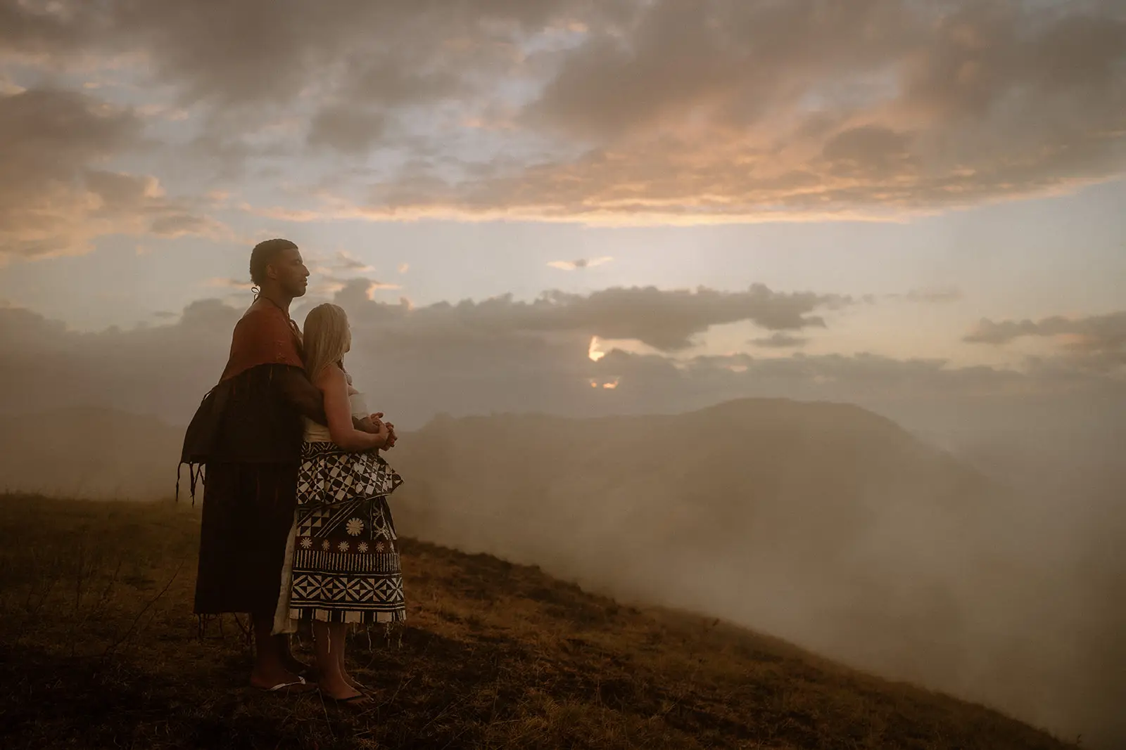 Brittany and Viliame watching the sun set over the highlands, Fiji