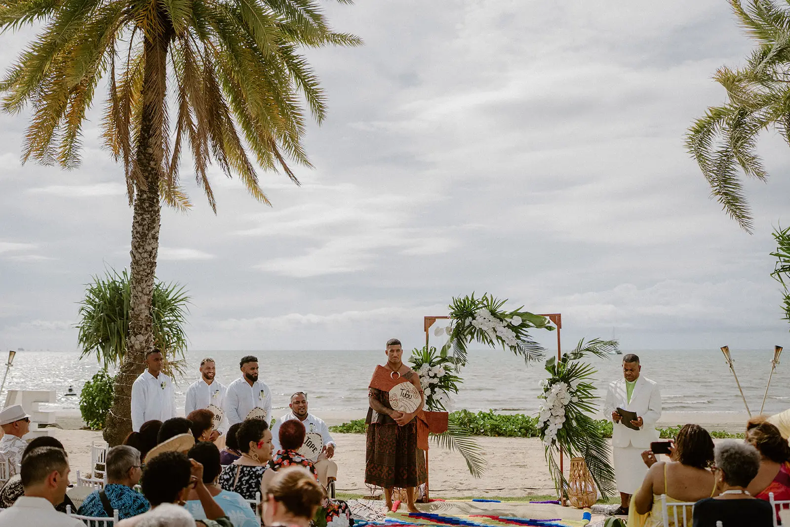 Guests seated for the beachfront ceremony at the Crowne Plaza, Nadi Bay