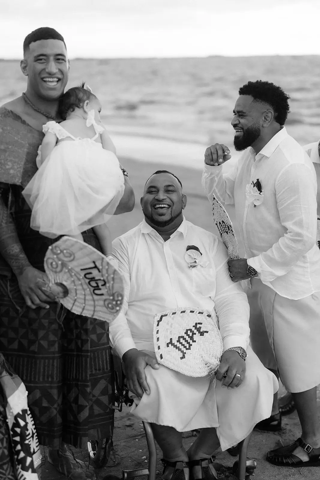 Viliame with his groomsmen on the beach, Nadi Bay
