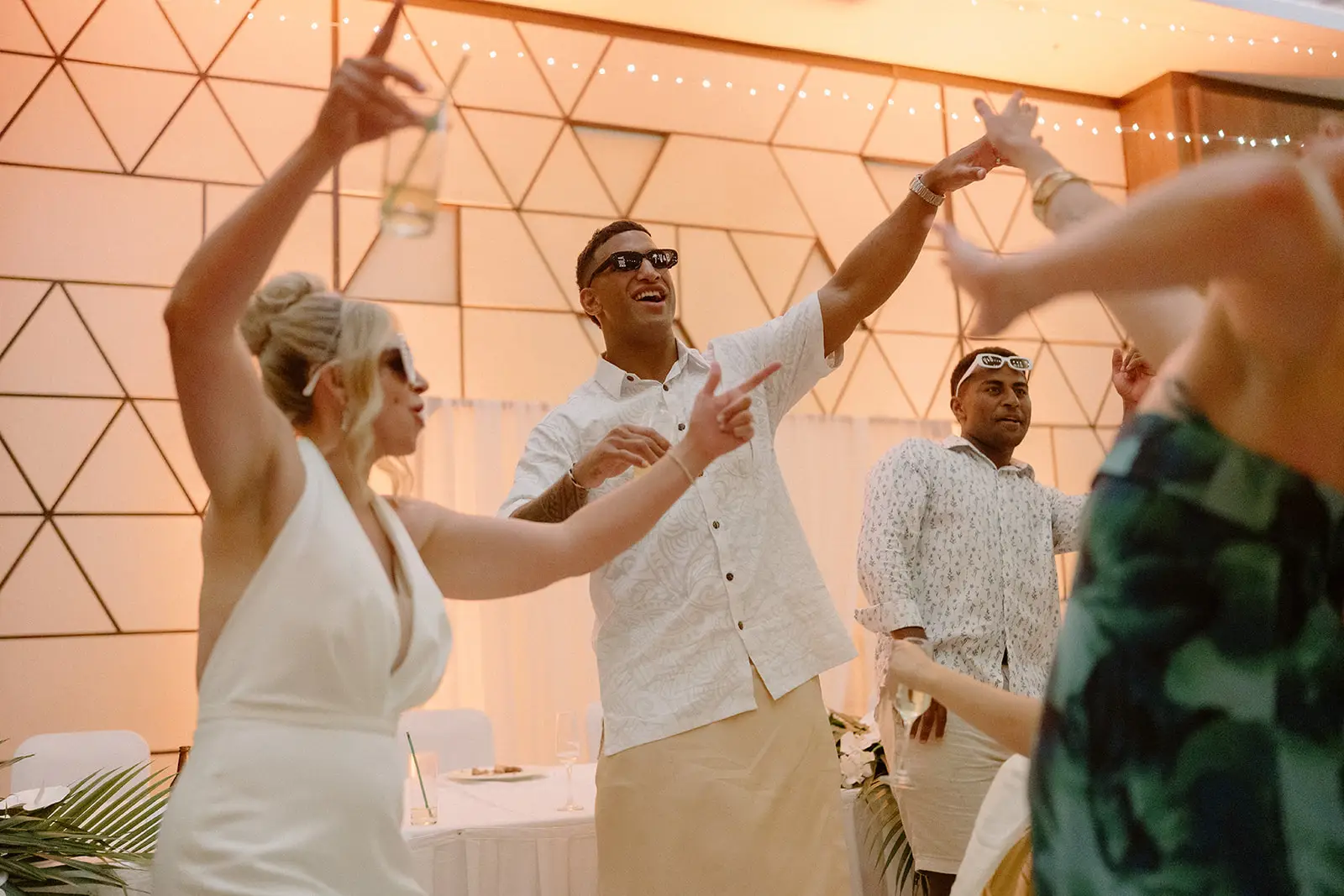Brittany dancing with guests at the reception, Nadi Bay