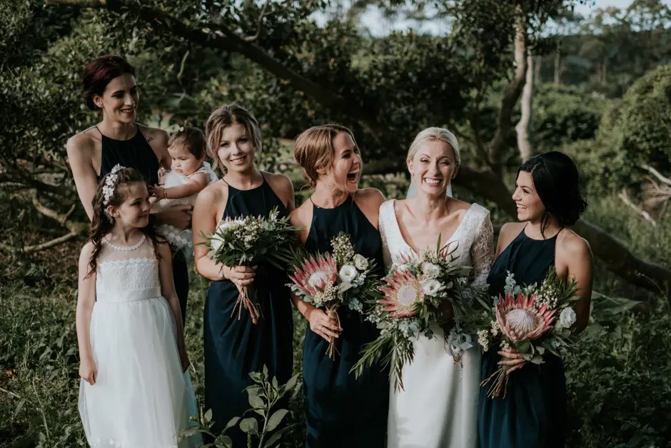 The bridesmaids with their protea bouquets, Goremans Road