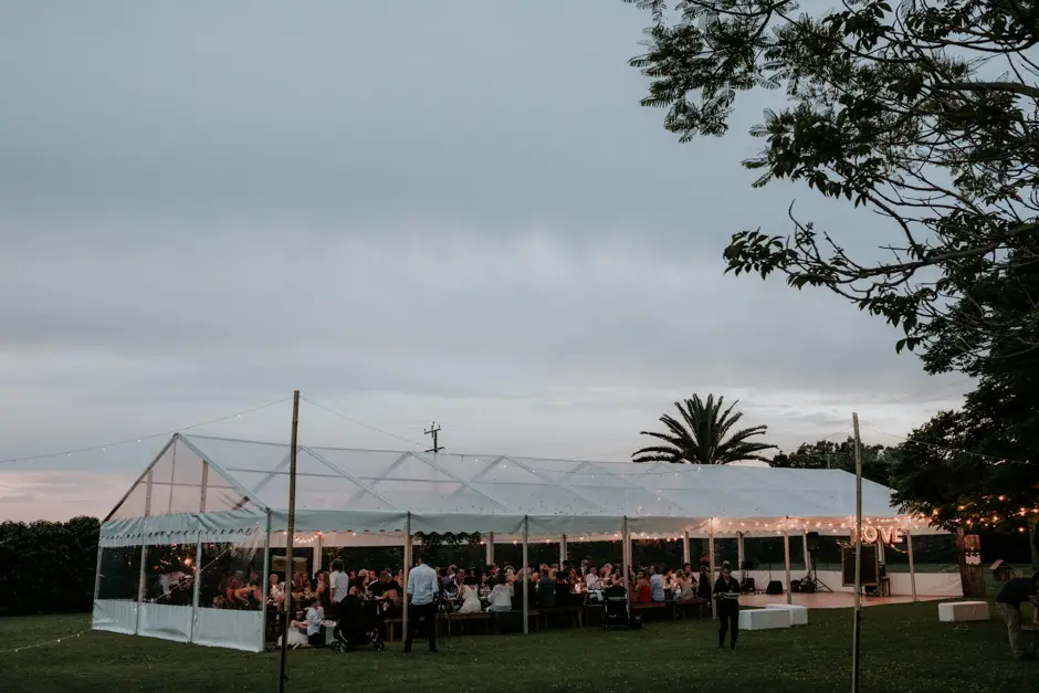 The lit marquee against the evening sky, Goremans Road