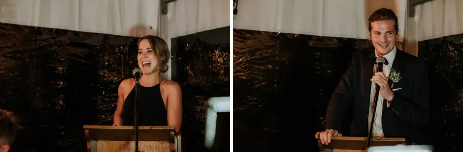 A bridesmaid and a groomsman giving their speeches, Eureka