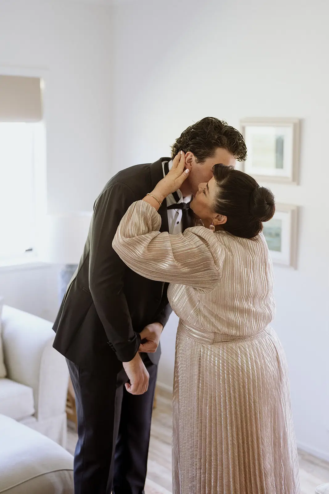 Tom hugging his mother before the ceremony, Newrybar