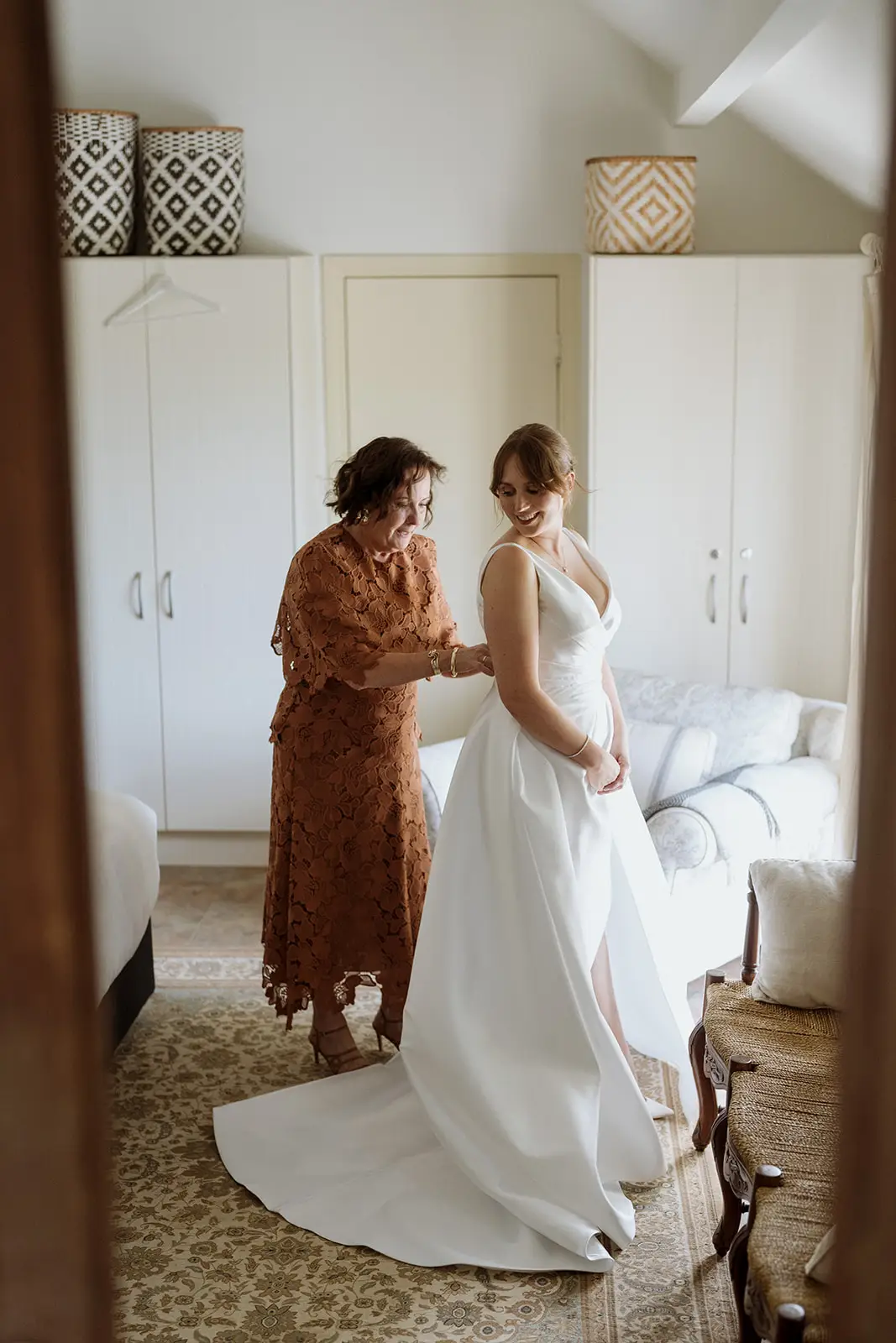 Nim in her gown in front of the mirror, Newrybar