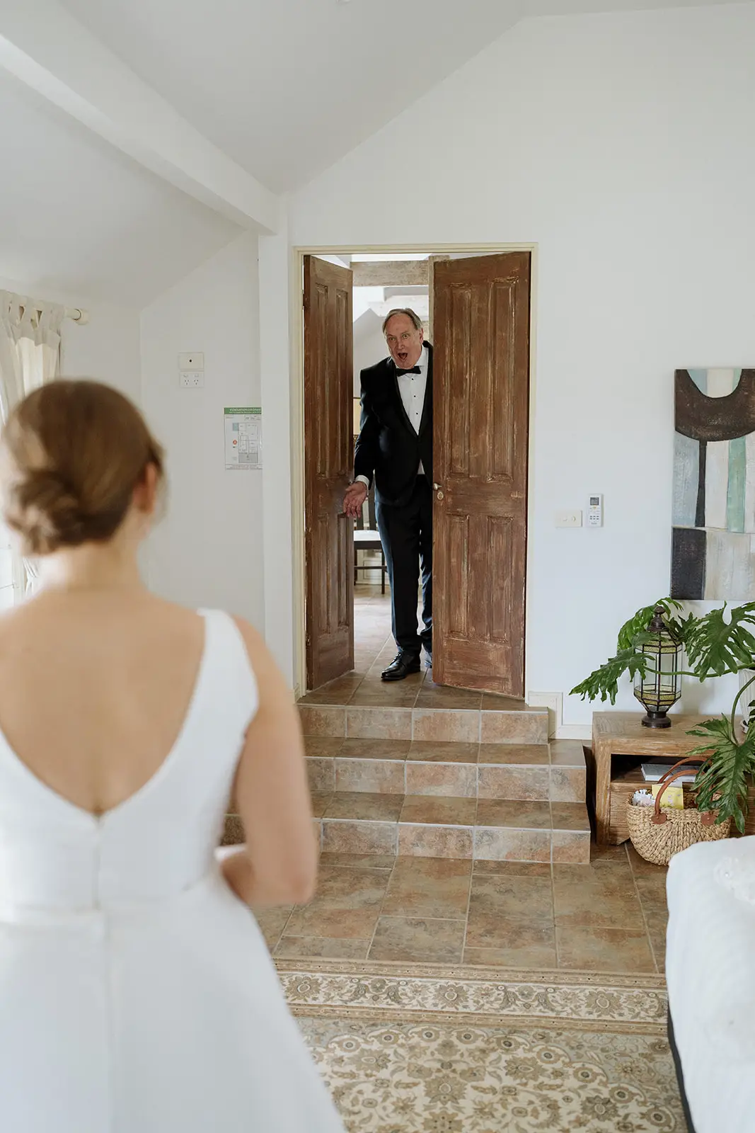Nim's father seeing her in her dress for the first time, Newrybar