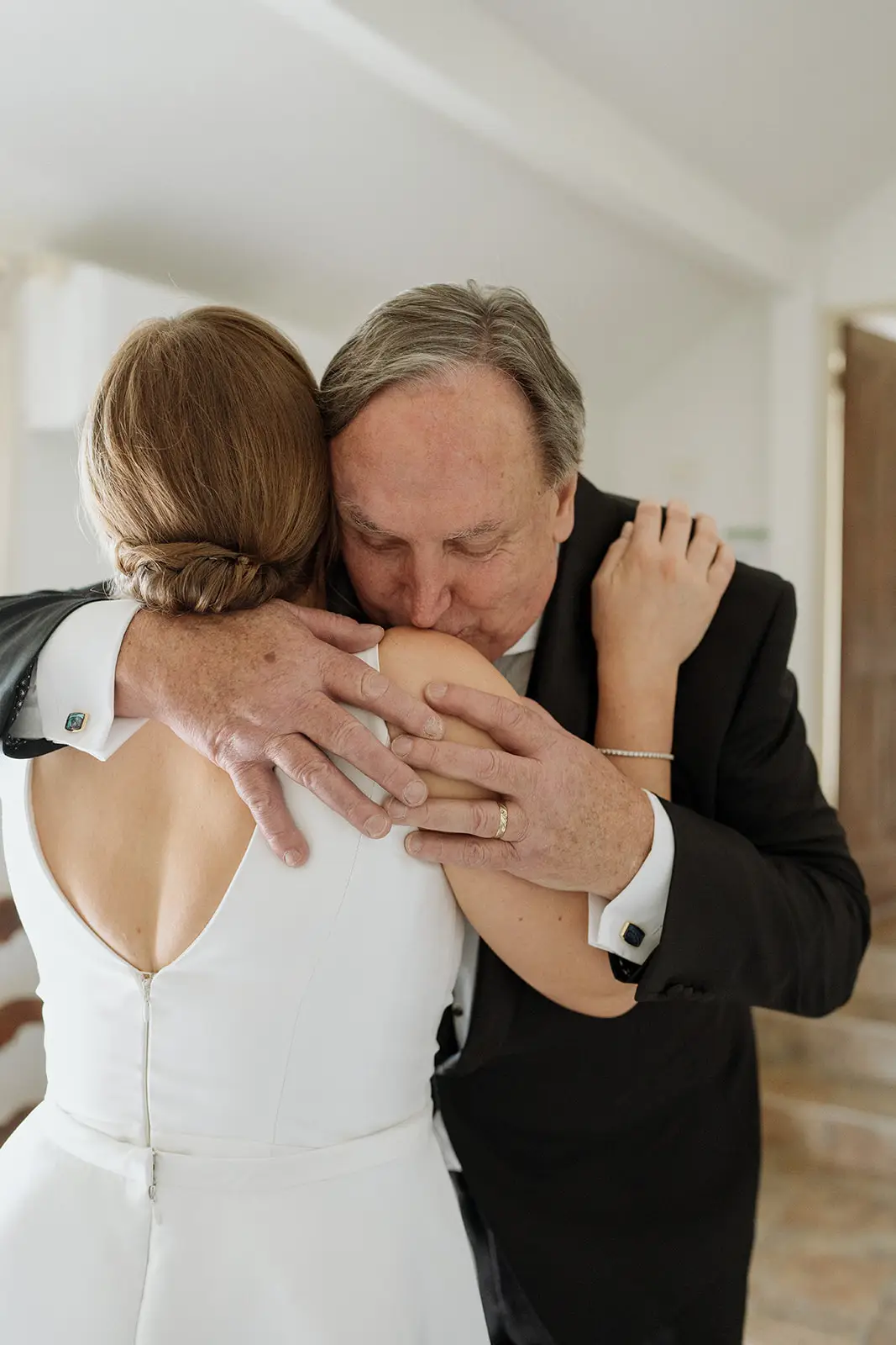 Nim embracing her father before the ceremony, Newrybar