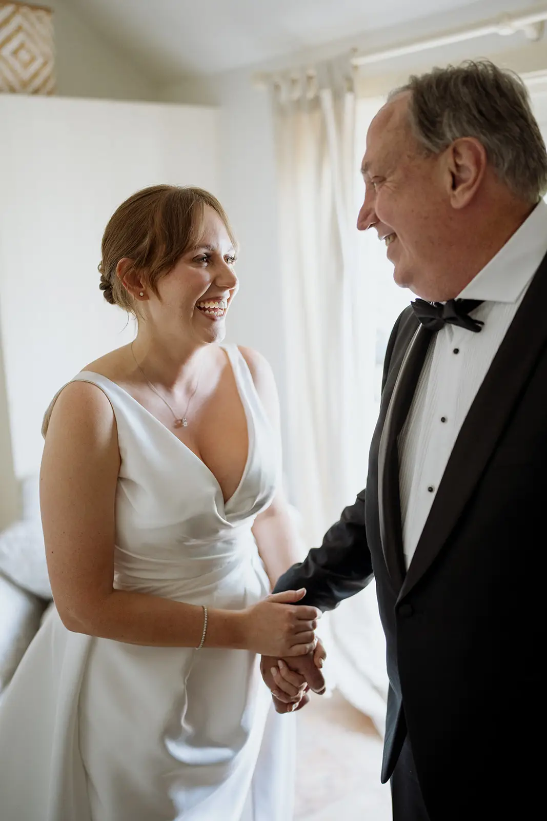 Nim and her father holding hands before the wedding, Newrybar
