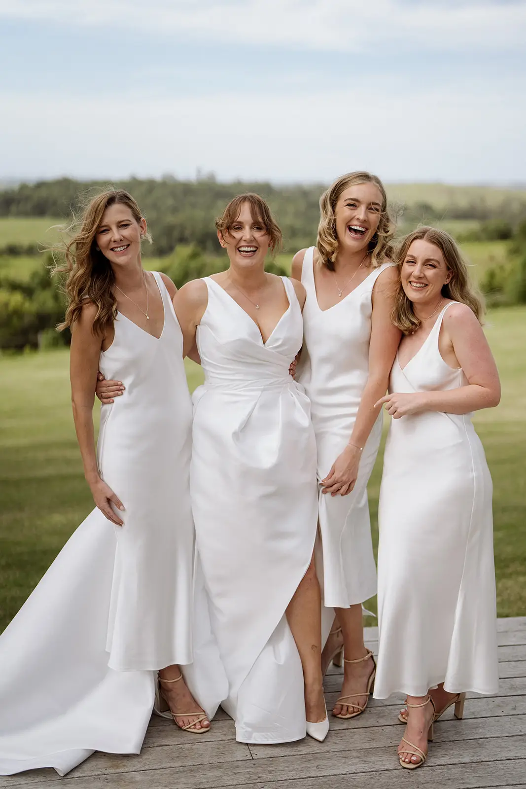 Nim and her bridesmaids in white, Byron Bay hinterland