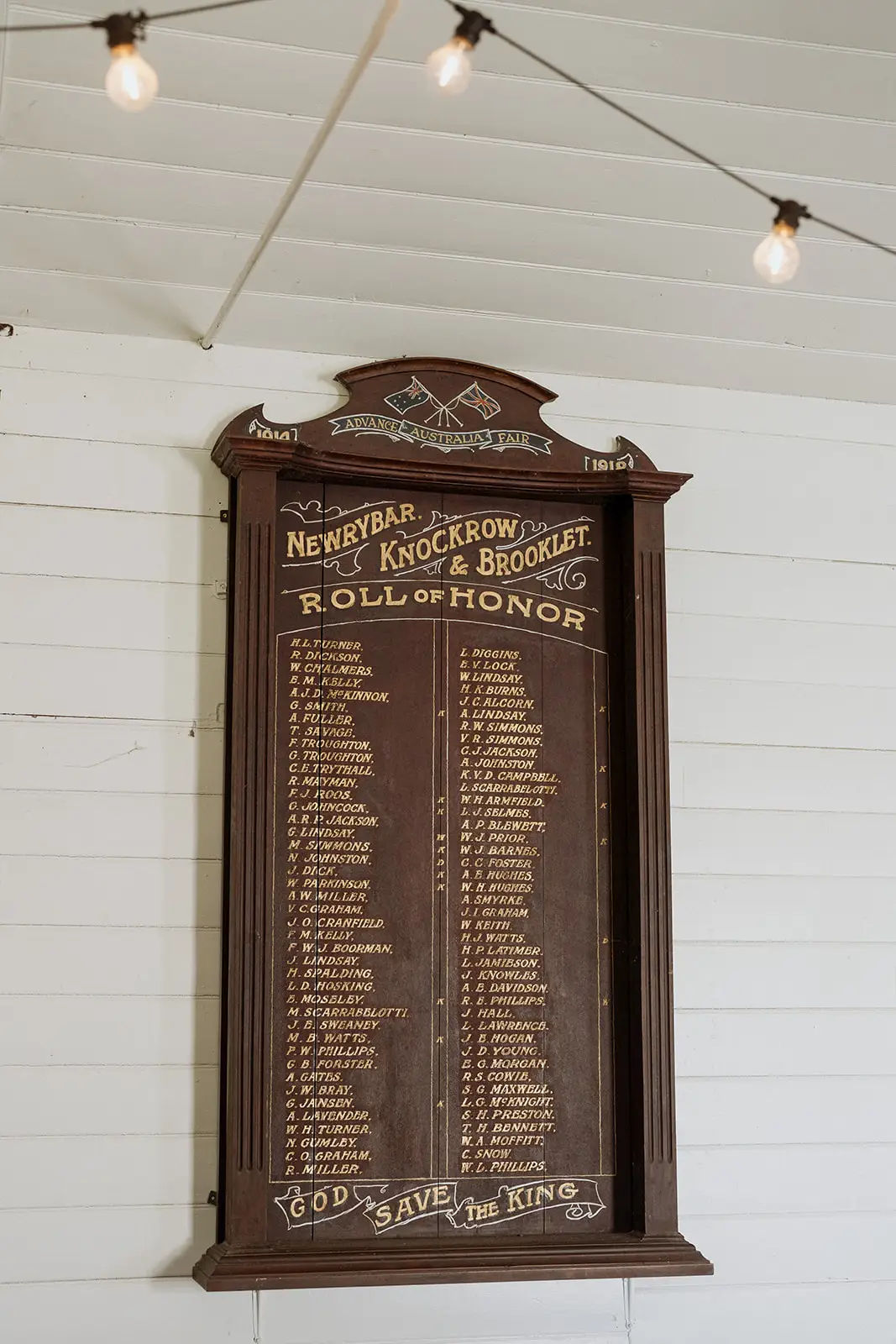 An honour board on the wall of the Newrybar hall, Byron Bay