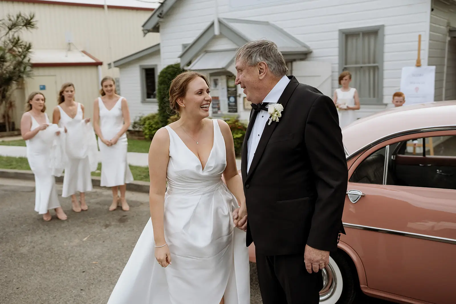 Nim walking to the hall with her father, Newrybar