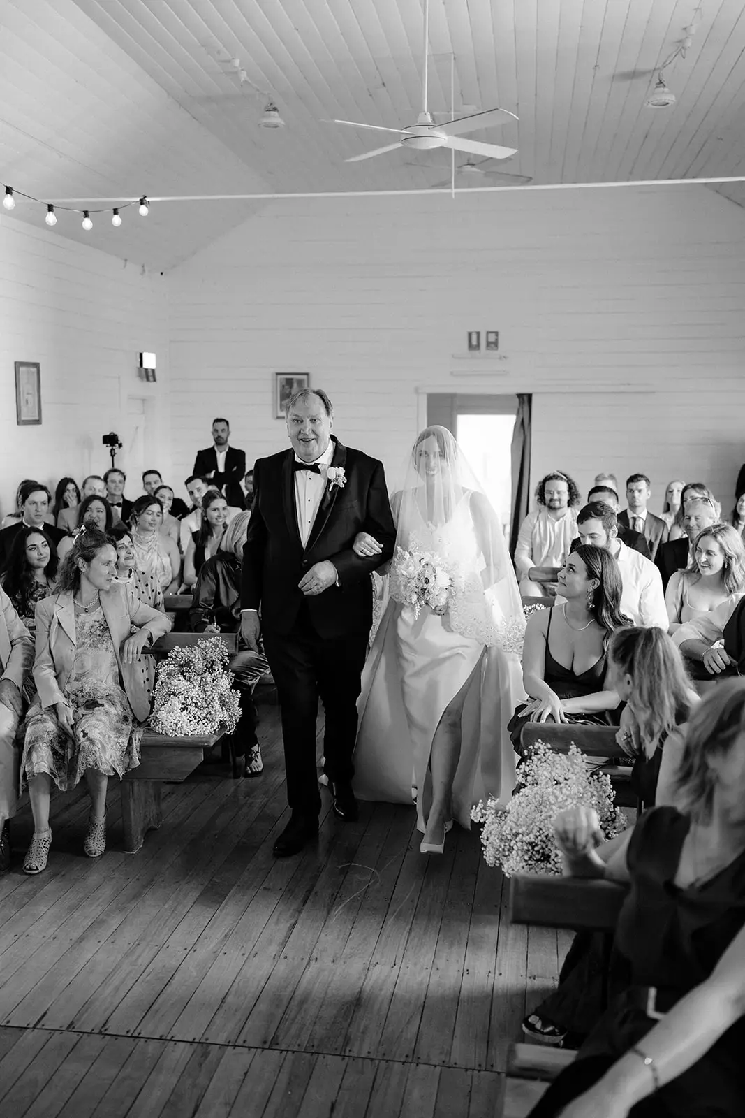 The aisle from behind as Nim walks in, Newrybar hall