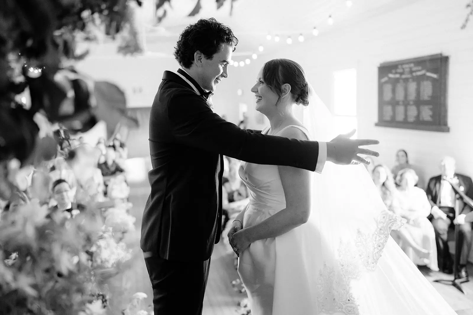 Tom and Nim during their vows, Newrybar hall