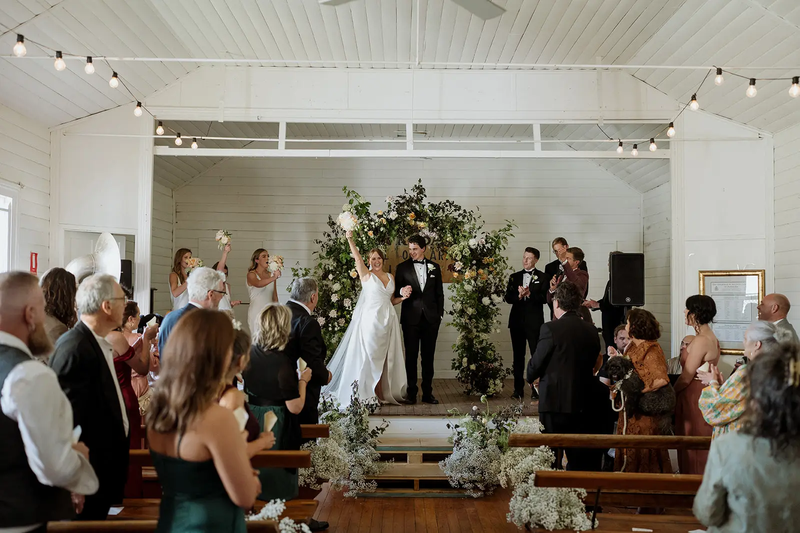 Walking back down the aisle as a married couple, Newrybar hall