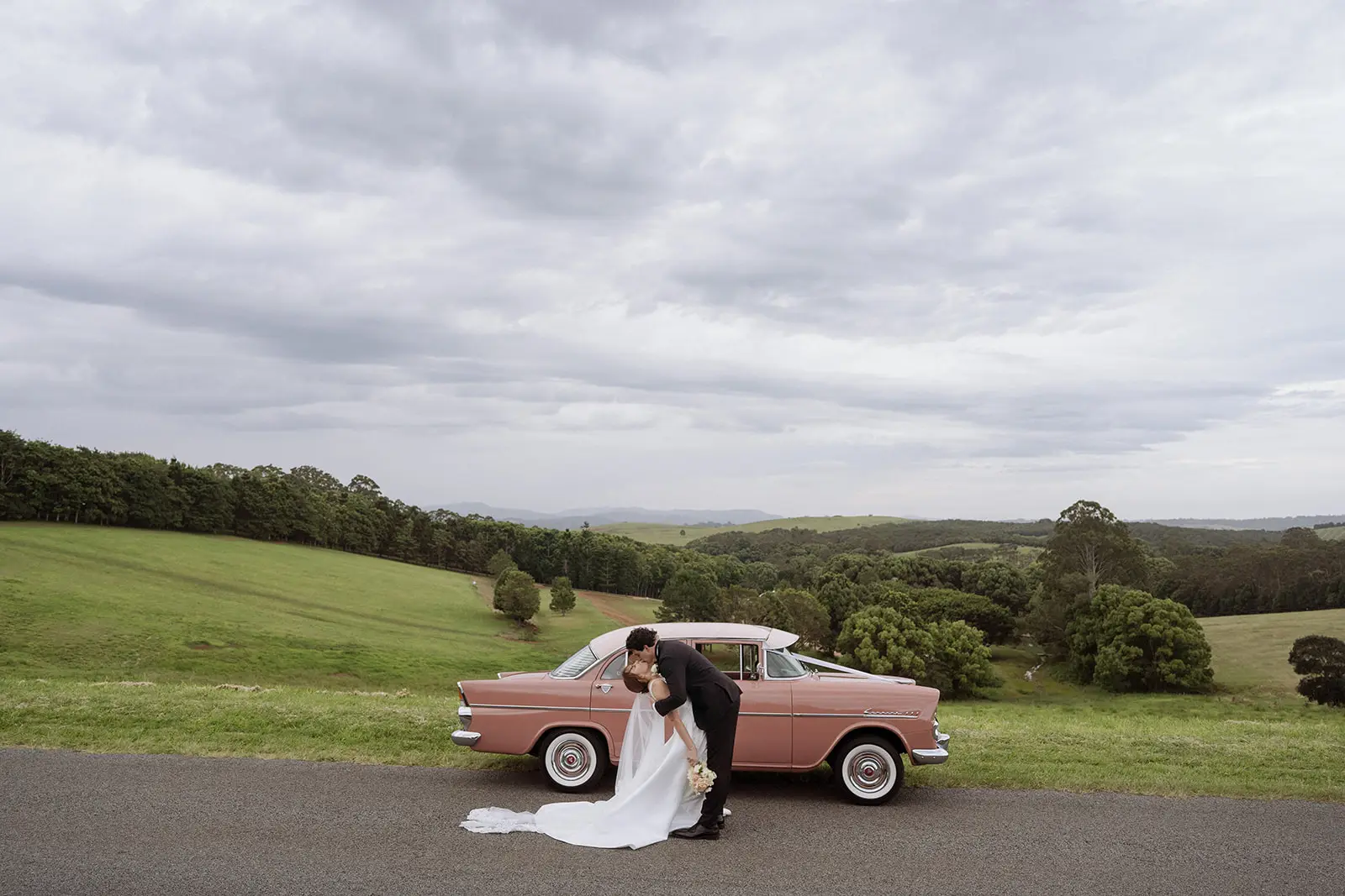 The vintage car in the hinterland paddocks, Byron Bay