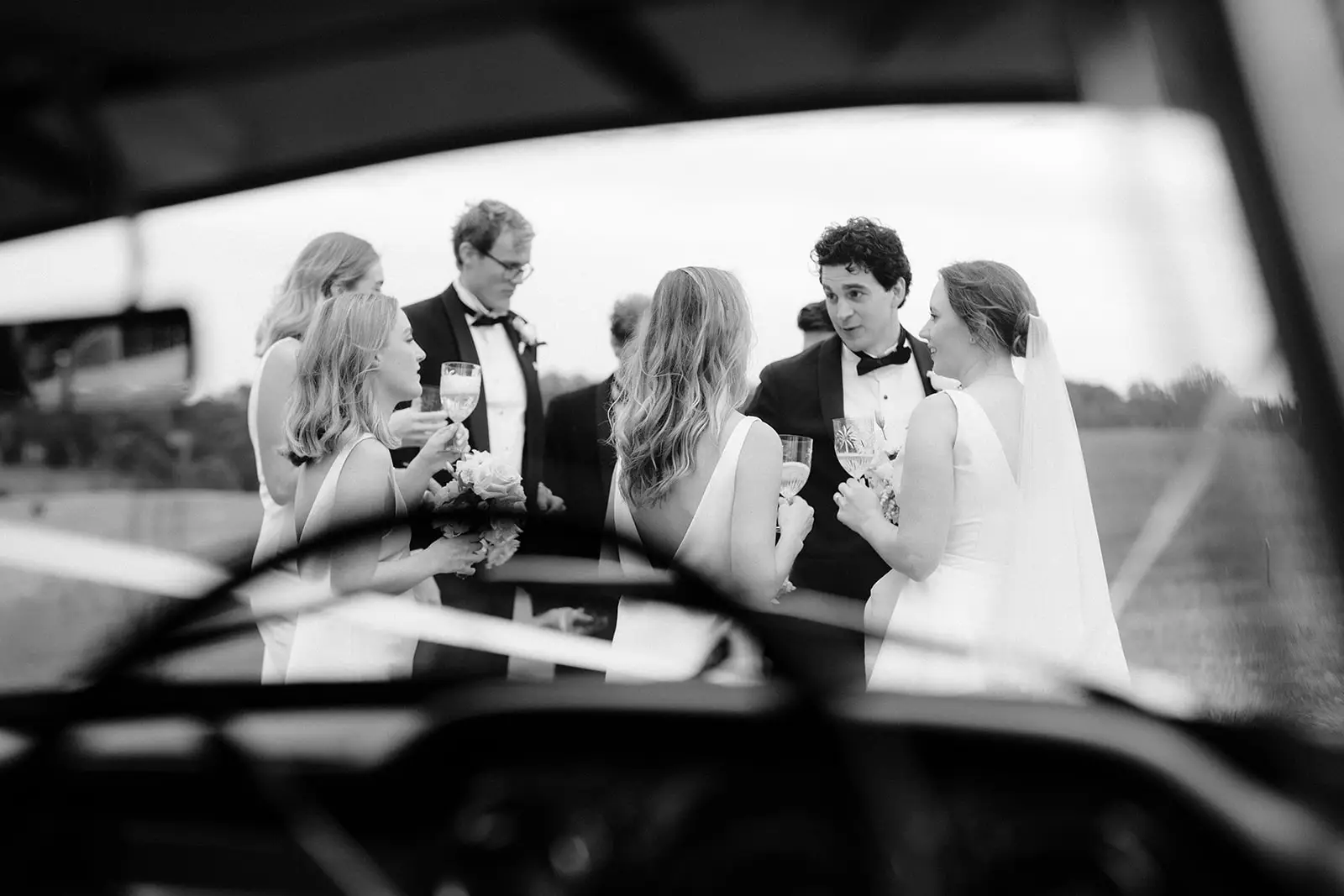 The bridal party seen through the car windscreen, Newrybar
