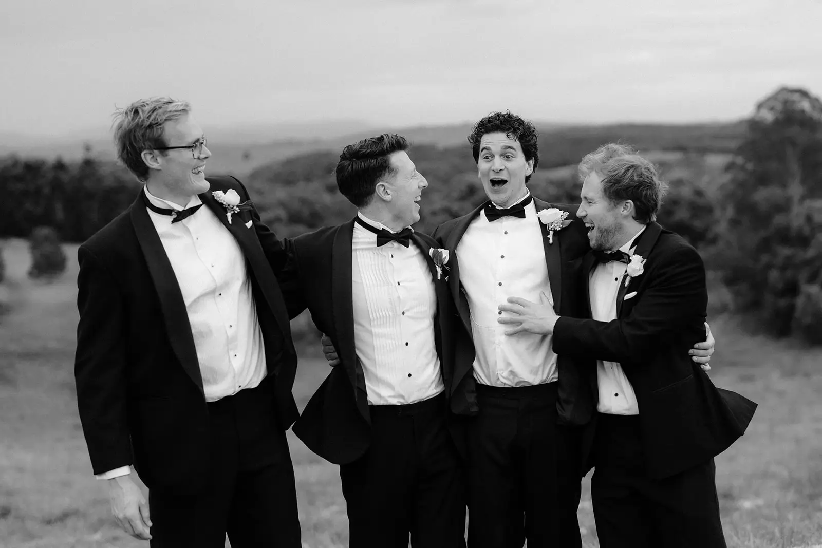 Tom with his groomsmen in the hinterland, Byron Bay