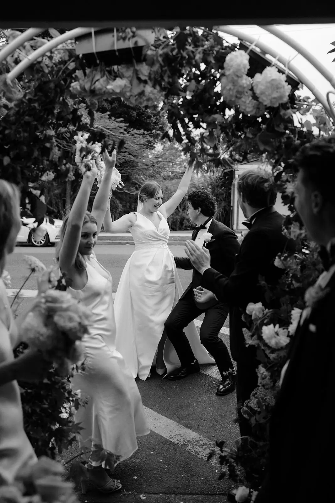 Guests greeting the couple on arrival at Harvest, Newrybar