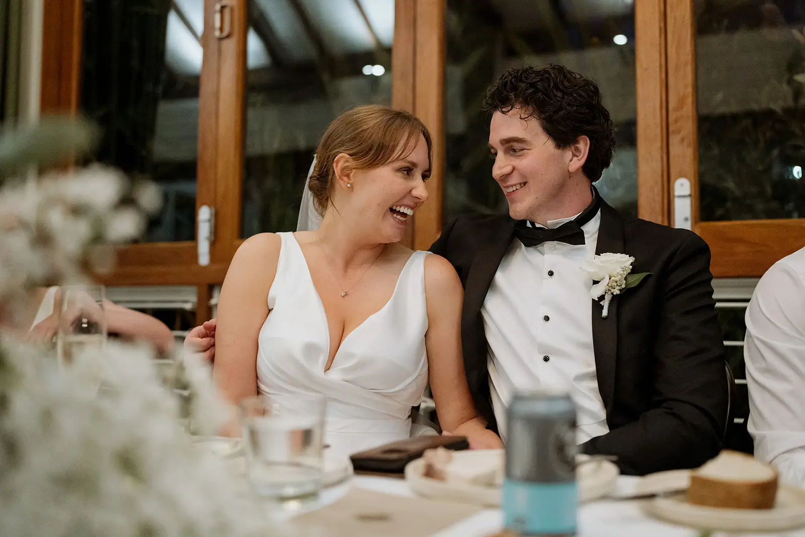 Tom and Nim at the bridal table, Harvest Newrybar