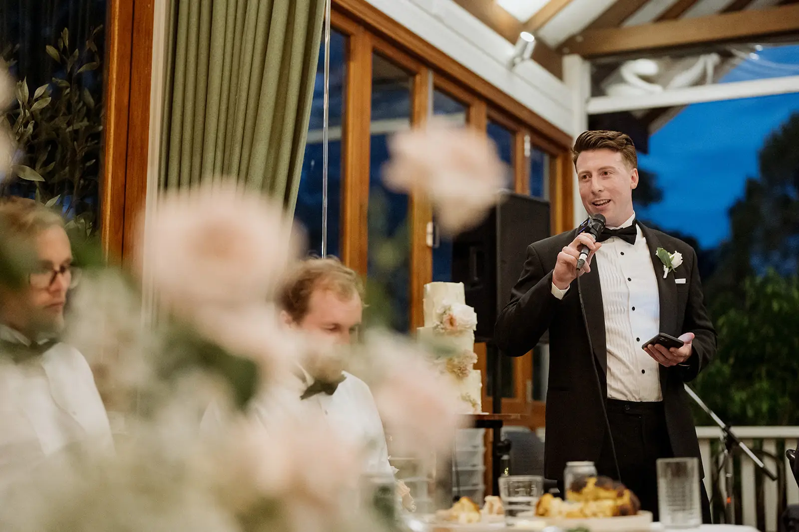 A groomsman giving his speech, Harvest Newrybar