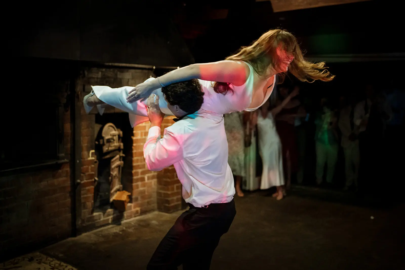 Guests lifting each other on the dance floor, Harvest Newrybar