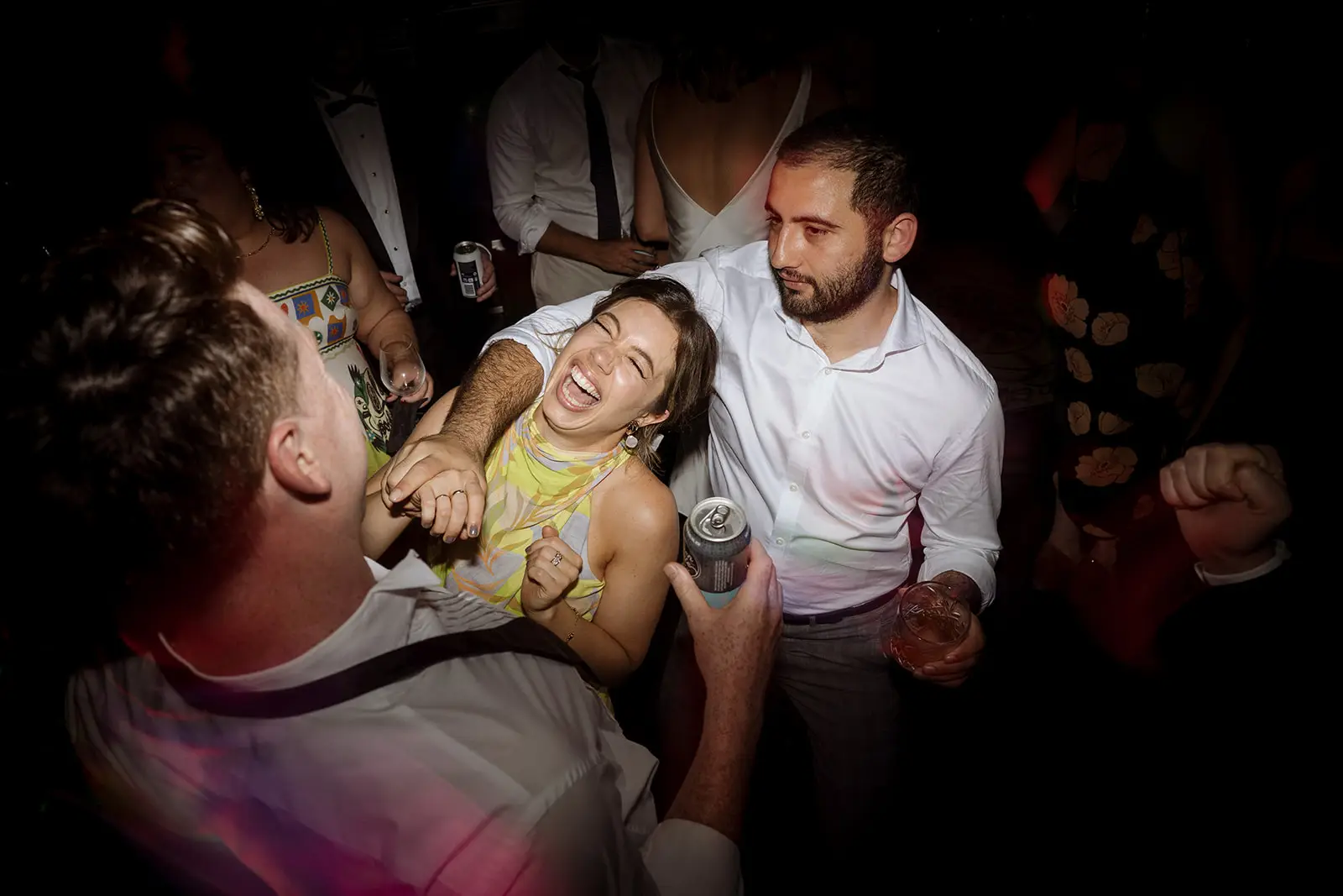 Guests laughing together on the dance floor, Harvest Newrybar