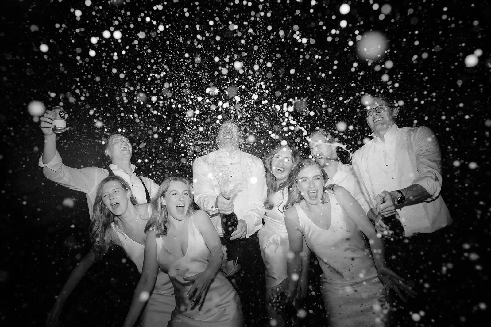 The bridal party drenched in champagne, Harvest Newrybar