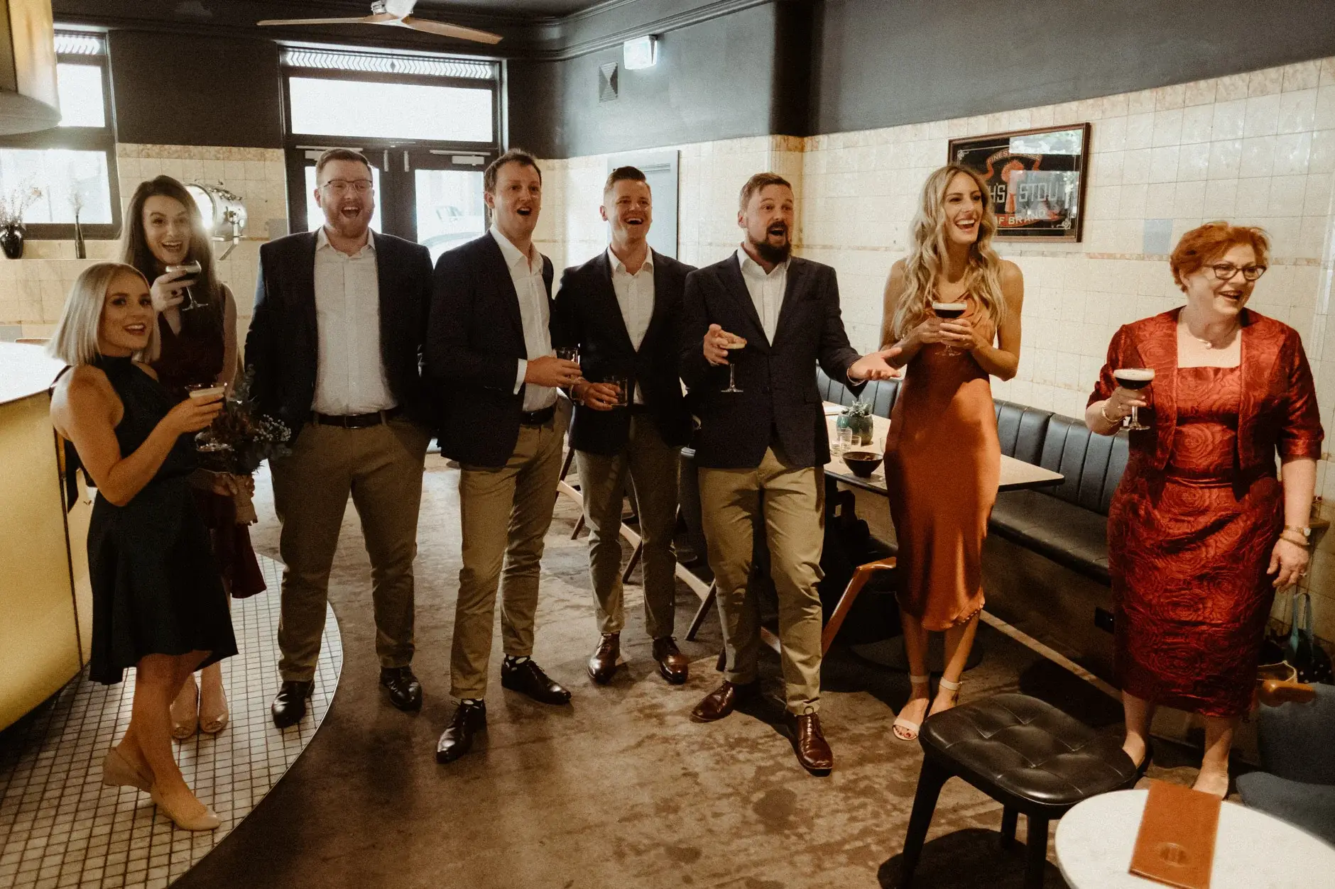 The guests gathered with drinks before leaving, The Old Clare Hotel
