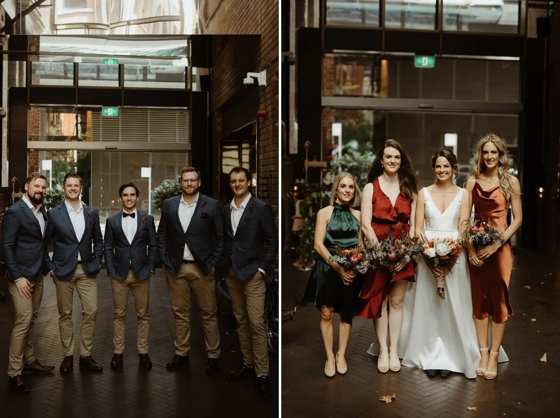 The groomsmen and the bridesmaids lined up in the laneway, Chippendale