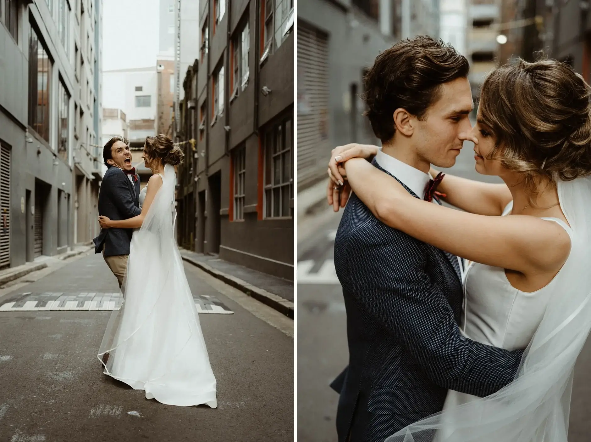 Kath and Ross close together in the street, two frames, Chippendale