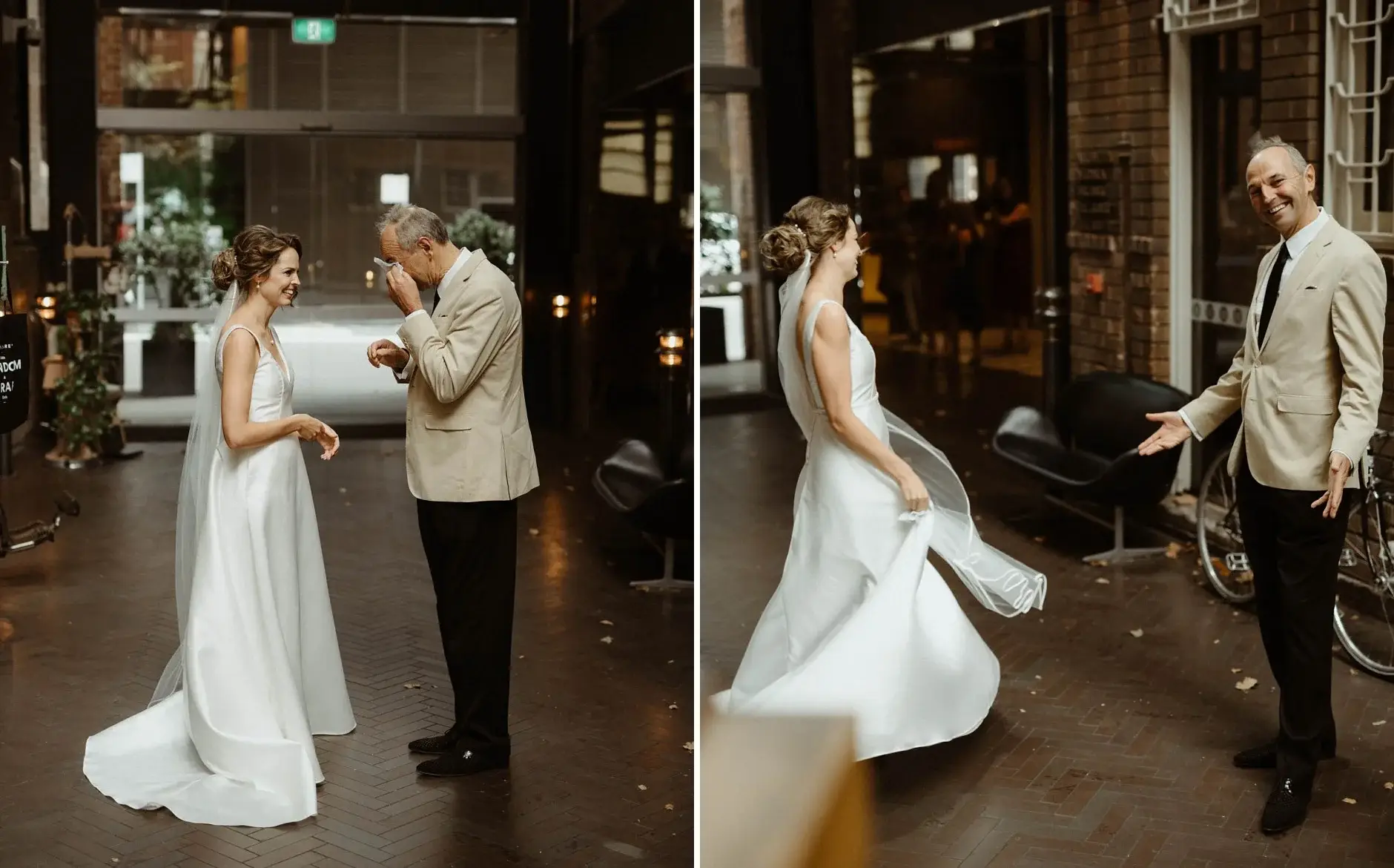 Kath’s father seeing her dress for the first time, two frames, Chippendale
