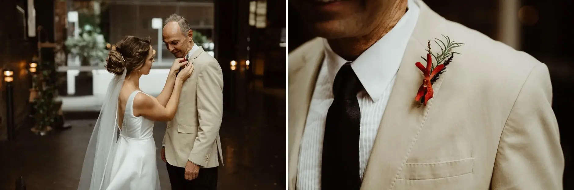 Kath and her father together, and his red buttonhole up close