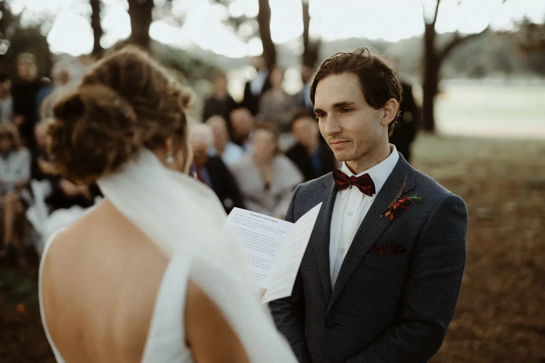 Ross reading his vows to Kath, Centennial Park