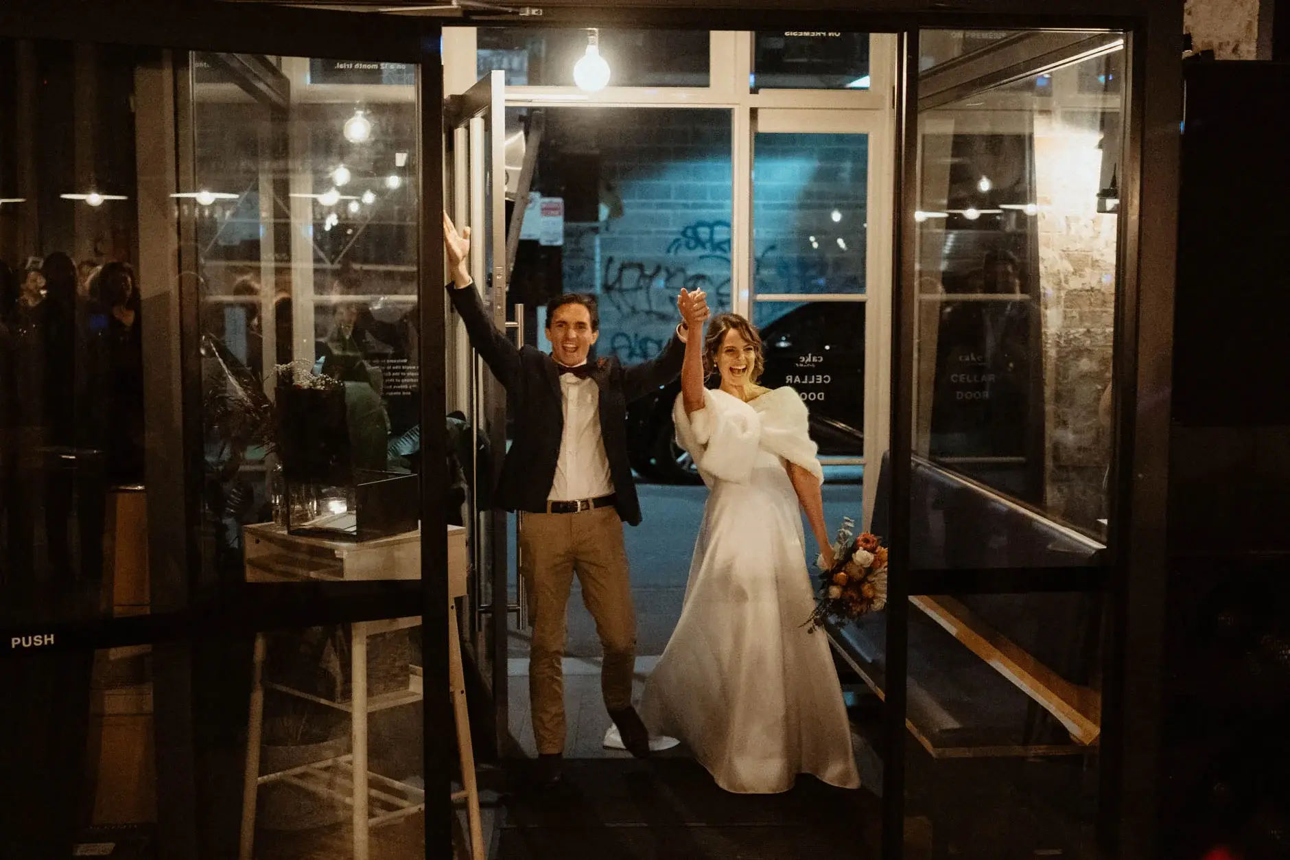 Kath and Ross arriving at Cake & Wine, Redfern