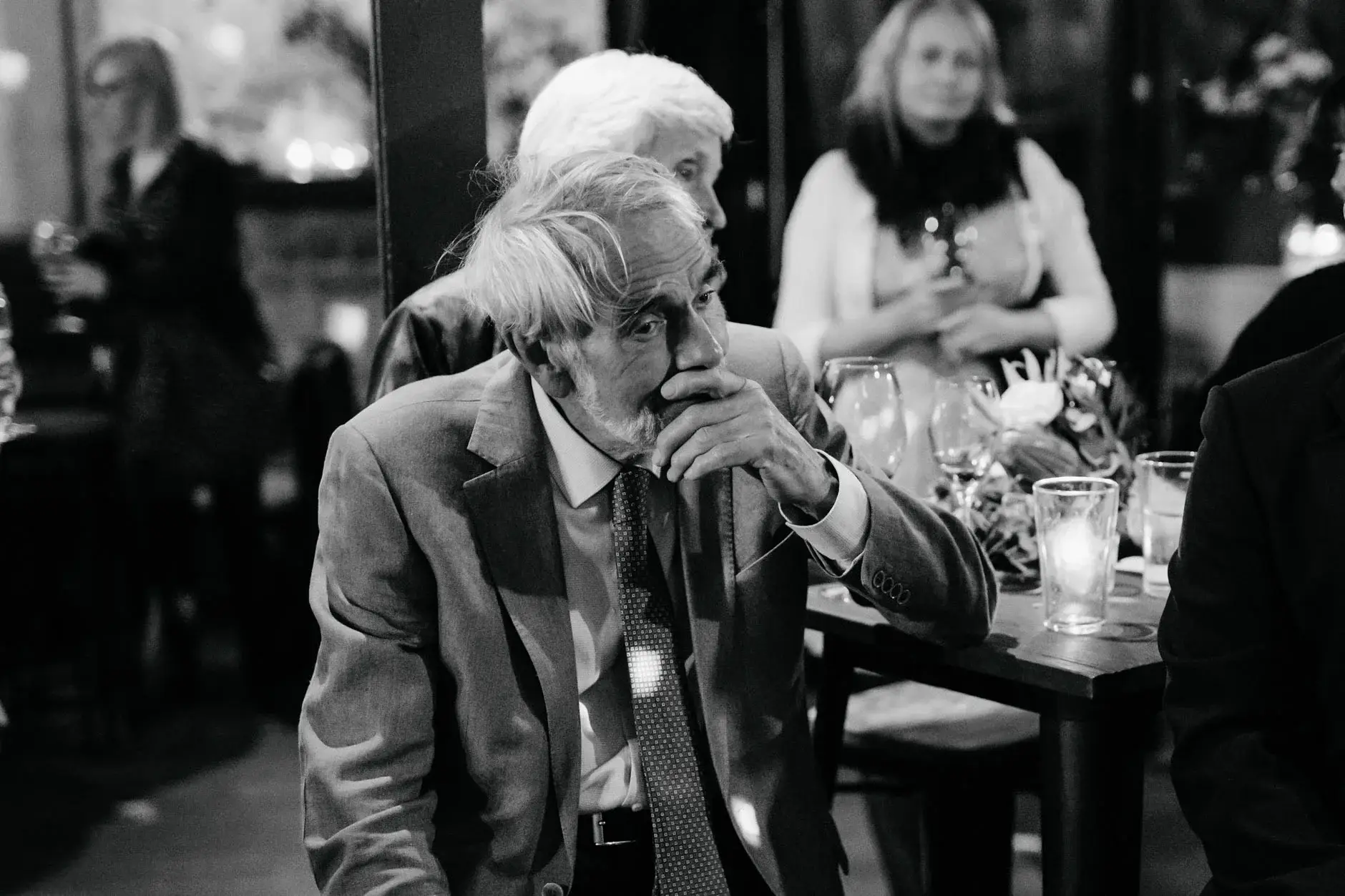 A guest overcome during the speeches, black and white, Redfern
