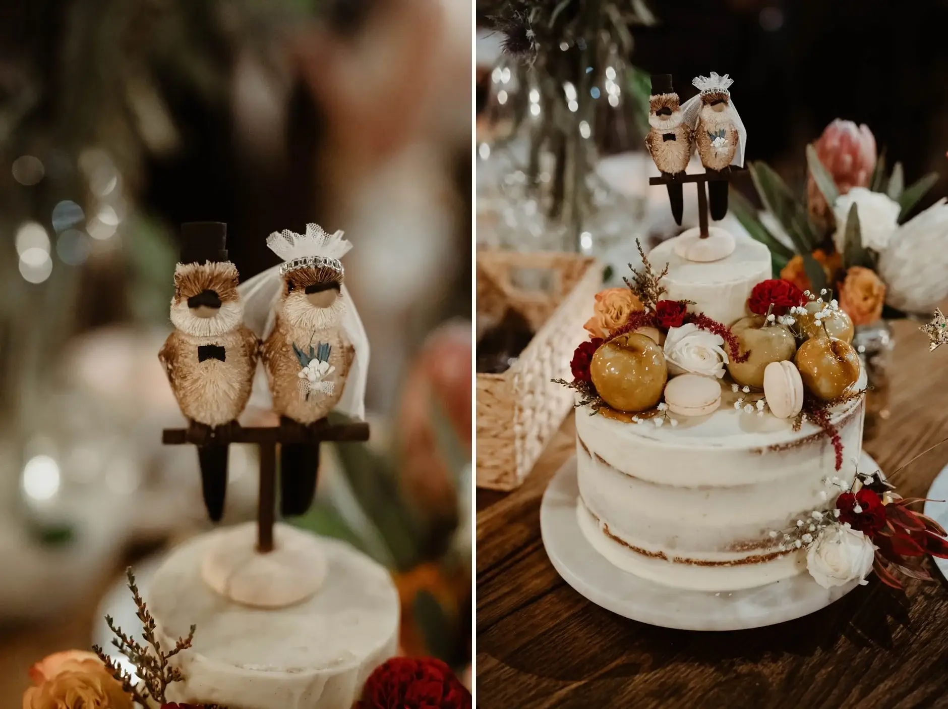 The cake toppers, and the fruit-topped wedding cake, Redfern