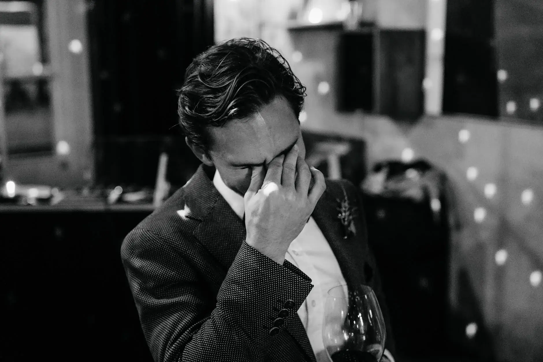 Ross overcome with emotion during a speech, black and white, Redfern