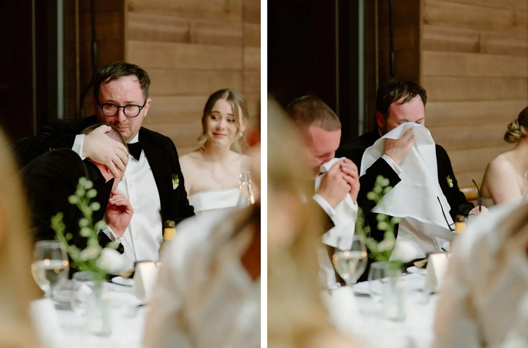 Ryan wiping his eyes at the table while Nicole watches the speaker, Kooroomba Vineyard and Lavender Farm
