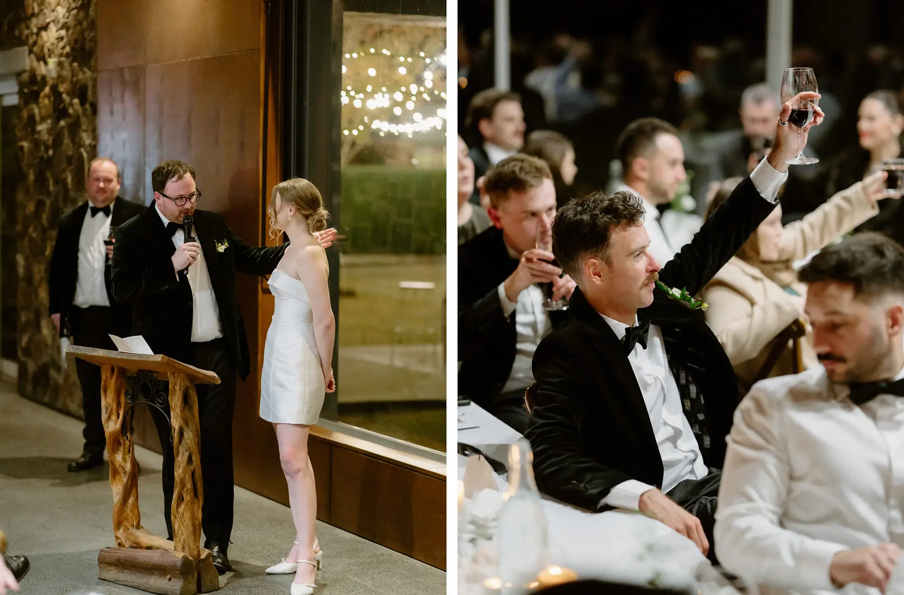 A speech from the front of the room, and the guests raising their drinks to it, Kooroomba Vineyard and Lavender Farm