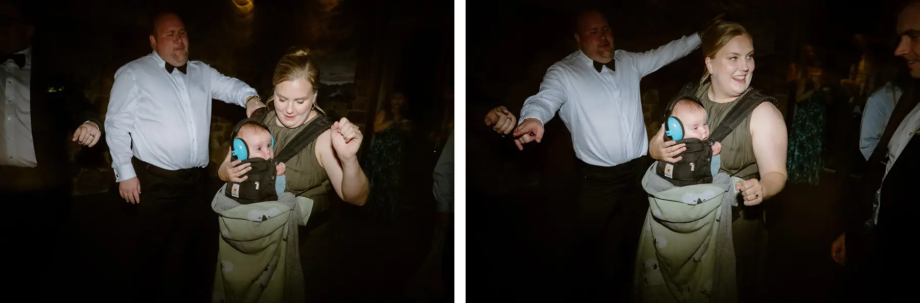 A guest dancing with a small child on his hip, twice, Kooroomba Vineyard and Lavender Farm