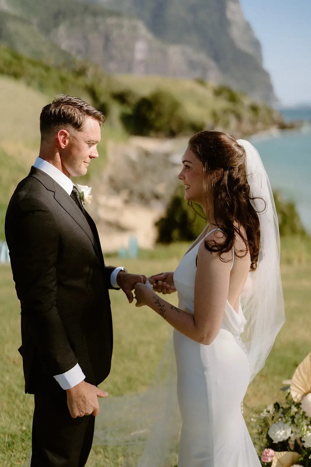 Exchanging rings at the ceremony, Lord Howe Island