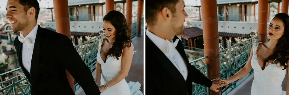 Aaron and Amanda at the railing, two frames, Riverside