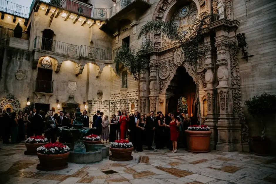 Guests gathering in the courtyard before the ceremony, Riverside