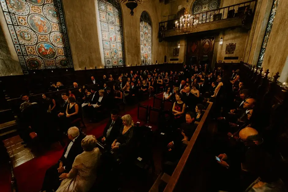 The chapel full of guests seen from the balcony, Riverside