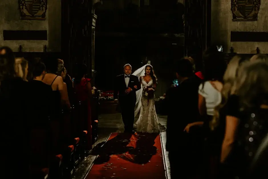 Amanda walking the red aisle in the chapel, Riverside