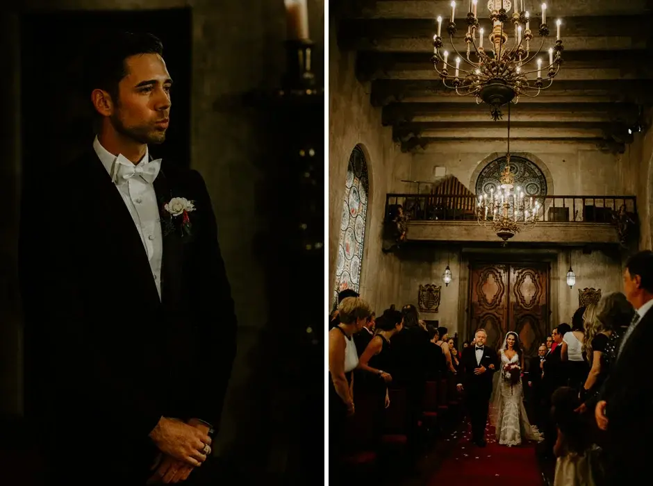 Aaron watching from the altar, and the chapel filled with guests