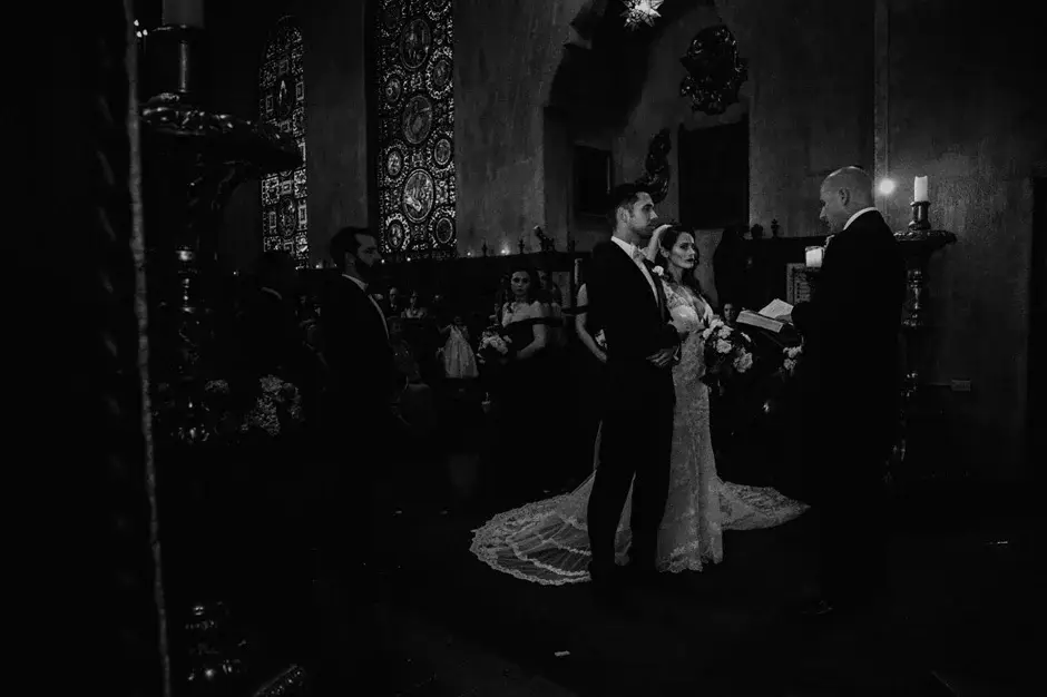 The ceremony in the dark chapel, black and white, Riverside