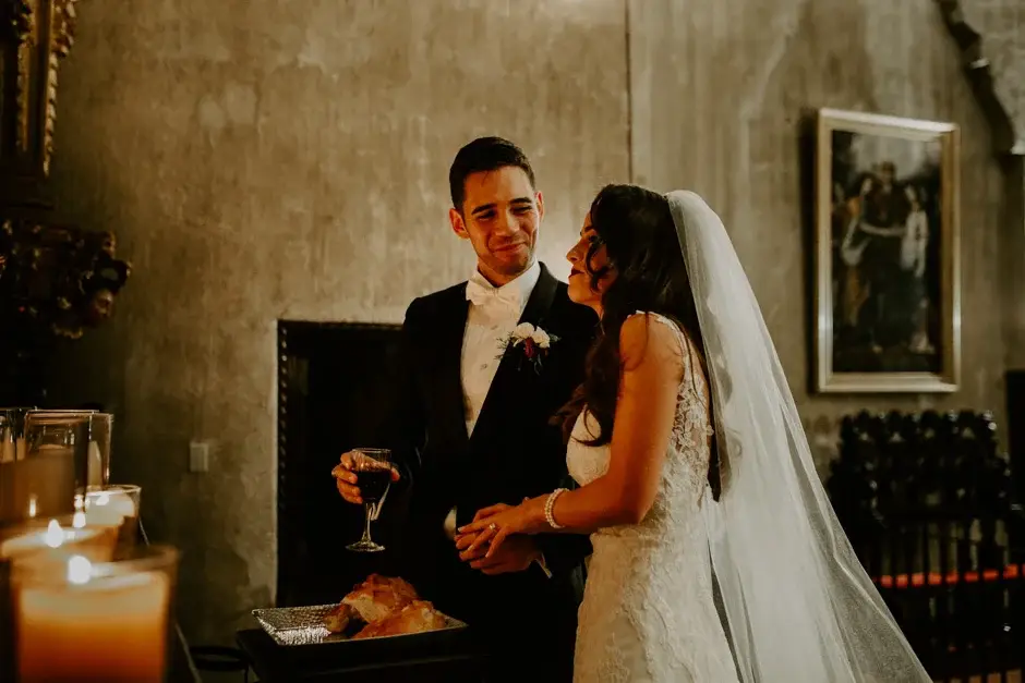 Aaron and Amanda by the candles after the ceremony, Riverside